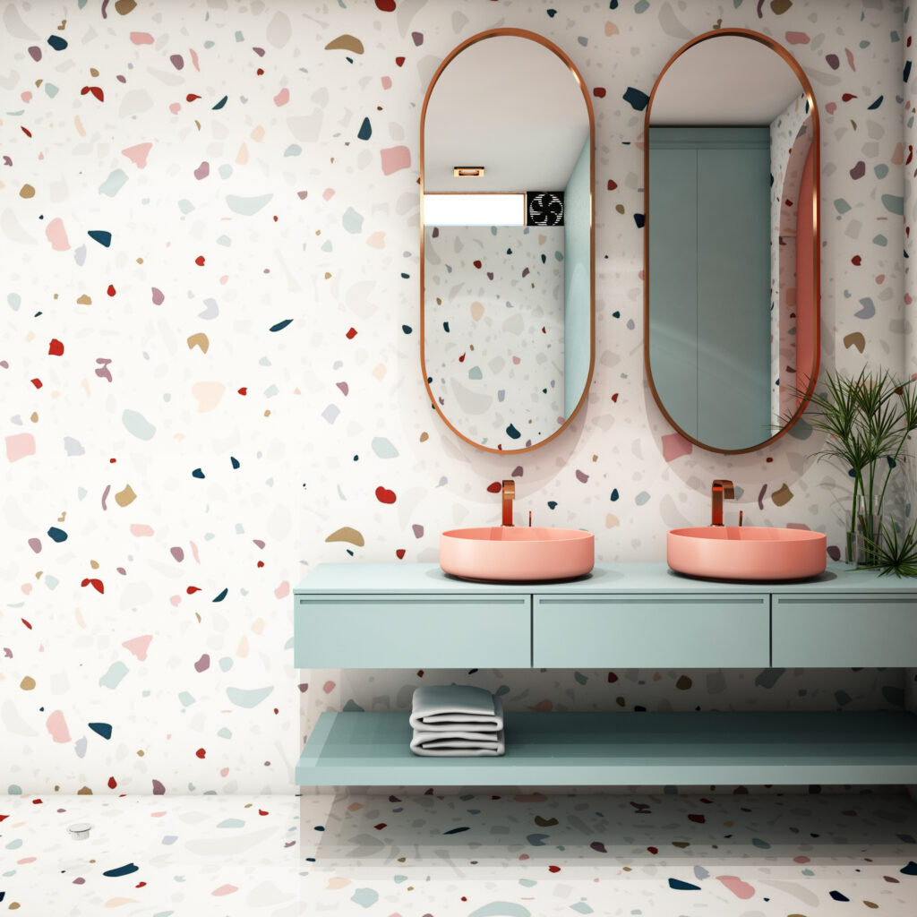 Double vanity bathroom sink in an 80's vibe design